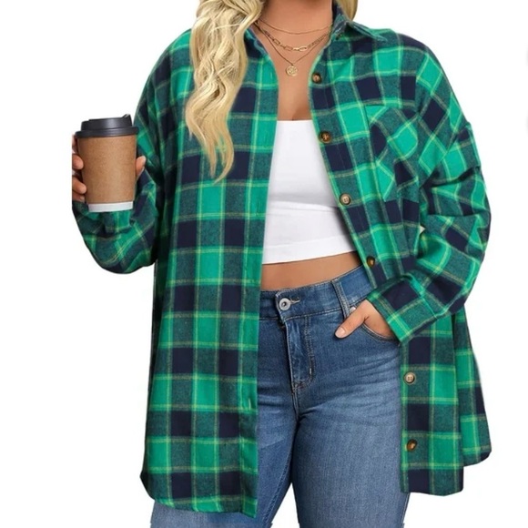 Fantaslook Tops - Teal and Black Plaid Button-Up Shirt